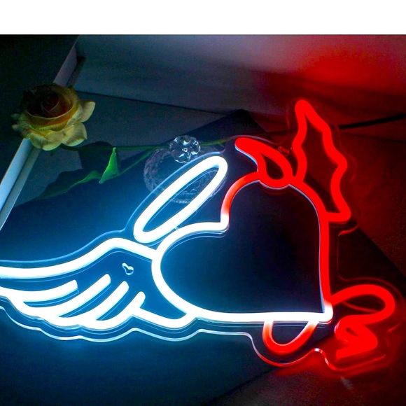 Angel/Devil Heart Trendy Sexy Neon Light LED Colorful Room Wall Dorm Party Decor - Picture 3 of 5